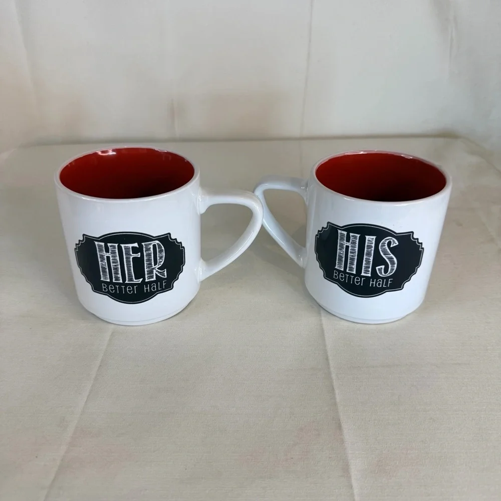 PIER 1 IMPORTS Mug Set of 2 His Hers BETTER HALF Coffee Style Cup Mug